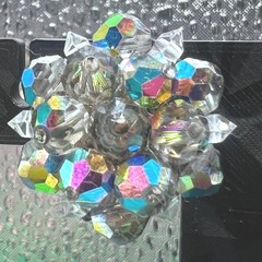 Vtg AB Rhinestone Cluster Earrings Clips .75″ Red Gold Clear Laguna Silver Tone
