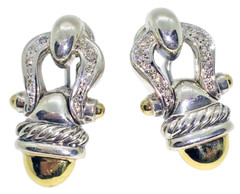 Stunning Vintage David Yurman Diamond 18K Gold & Sterling Omega Back Earrings