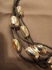 Avon Multistrand Nugget Necklace Silver Black Corded Silvertone 18″ Fancy