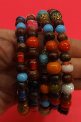 Vintage Spiral Wrap Bracelet with Multiple Colors Wood Glass Metal Plastic Beads