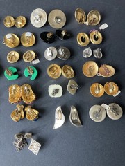 VTG Clip On Earrings Lot Of 24 Gold Silver Tone Mix Materials Multi Color 60-80s