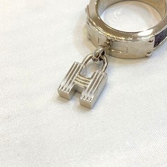 HERMES Kelly H Charm Scarf Ring Silver Brown 20mm