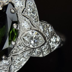 Art Deco Marquise Green Tourmaline Diamond Platinum Ring