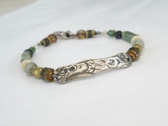 Vintage 999 Fine Sterling Silver Artisan Signed KVK Rustic Bracelet 8″