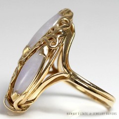 Ming’s Hawaii Lavender Jade Marquise 14K Yellow Gold Ring Size 7