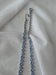 1960s Blue Moonstone Glass Rhinestone Choker Necklace 16″ Silvertone