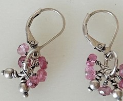 Vintage Sterling Silver 2.4g Tiny Balls Faceted Quartz Cluster Dangle Earrings