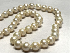 Vintage Akoya Cultured Pearl Necklace 15in Choker 7.8mm Cream Knotted Silver