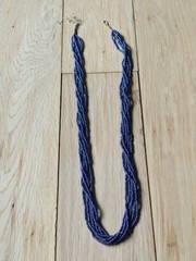 Natural Nepal Glass Seed Bead Multi Strand Necklace. Iridescent Peacock Blue 22″