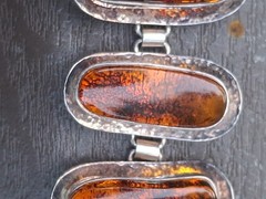 Silver Modernist Amber Big Baltic Bracelet Brutalist Abstract Design Artisan