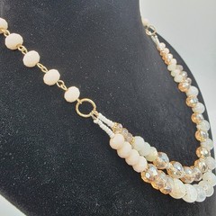 Womens Gold Tone Chain Two Strand Rhinestone Pendant Beaded Necklace Chic 22″