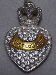 Vintage Juicy Couture puffy heart & crown pendant, Pave set rhinestones, silver