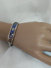 Silver Oval Hinge Clasp Sterling Stamped Made In Mexico Bracelet Inlay Abalone