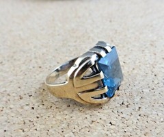 Antique 1920s Art Deco London Blue Topaz 10K Yellow Gold Ring Size 6.75 #940