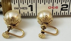 Vintage J.M.S JMS 1/20 12KT Gold Filled G.F Large Faux Pearl Screwback Earrings