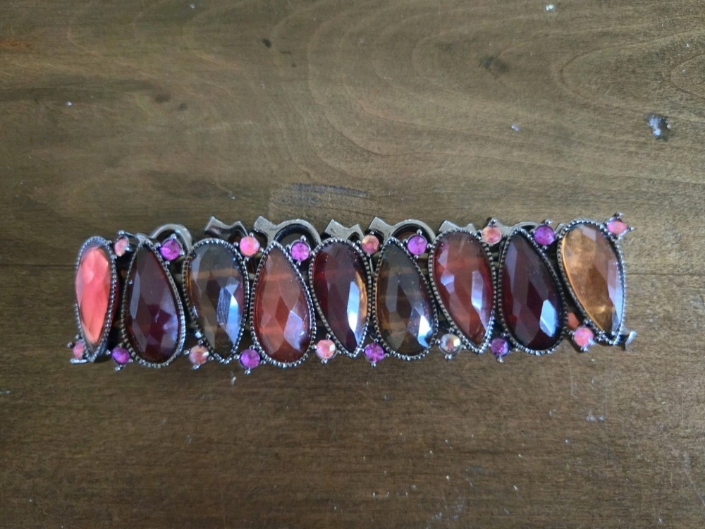 Women’s Vintage Stretchy Teardrop Bracelet Pink Purple Amber Rhinestone