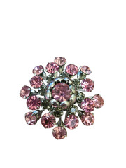 Vintage Silver Tone Pink Rhinestone Prong Set Stones Brooch ~ 1 5/8″ Diameter