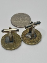 Vintage Threepennce Coins Queen Elizabeth King George VI Nickel-Brass Cufflinks