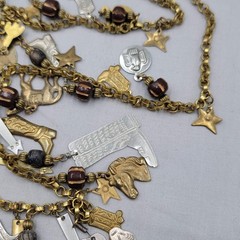 Vintage Mexican Folk Art Necklace Cowboys Indians Figural Dangling Charms 30″