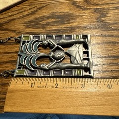 Vintage Pewter Enamel Necklace Egyptian Huge Artisan Handcrafted 83g