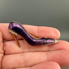 Vintage Shoe Brooch Lot Rhinestone Enamel High Heel Purple Blue Silver Gold Tone