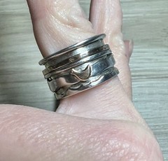 Vintage Designer (AIL) Sterling Silver & Gold Bird Wide Spinner Ring, Size 10