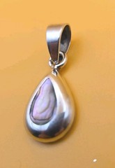 Mexico Sterling Silver 950 Abalone Shell Teardrop Pendant Charm @1″