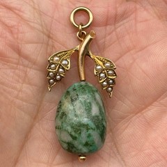 Vintage British 15CT 15K Yellow Gold Pearl Green Stone Pendant
