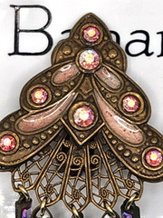 Vtg. Banana Bob Art Deco Style Dangle Earrings Pink Enamel Pink Rhinestones