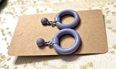 Retro Vintage Purple Drop Dangle Circle Hoop Stud Earrings 1.5 Inch