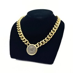 Ancient Revival Chunky Gold Plated Curb Chain Black Coin Necklace