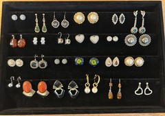 Lot Of 24 Vintage Pierced Earrings Few Sterling Silver, Amber, CZ & Jade