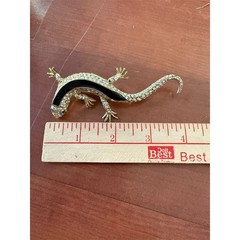 Vintage Gold Tone Salamander Brooch with Blue Rhinestones & Enamel missing one