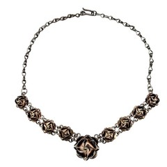 Vintage Taxco Silver Floral Rose Necklace Design 17 Inches Elegant Statement 50g