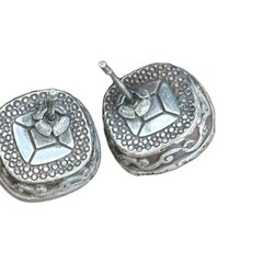 Smoky Gray Faceted Earrings/ Pierced Ears Only/ Silver Tone/ Measure .75 In