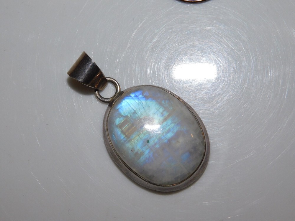 Sterling Silver Blue Moonstone Large Oval Pendant 20x24mm 9f 99