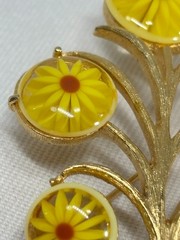 Vintage Marvella 1960’s Lucite Yellow & Orange Flowers & Gold Brooch Pin
