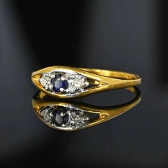 Vintage Art Deco 14K Gold Finish Lab Created Diamond Accent & Blue Sapphire Ring