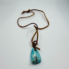 Leather Cord Necklace Faux Turquoise Blue Stone Pendant Casual Minimalist