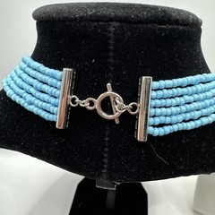 Ross-Simons Blue Bead w/Marquise 6-Strand 925 Silver Necklace 17 & Bracelet 7.25