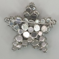 Large Dome Unsigned Star Prong Set Glass Rhinestone Brooch Silver Grey Tone 2″