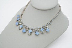 Vintage Necklace Silver Tone Blue Rhinestone 14.5″