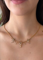 Antique 18K Gold Diamond Seed Pearl Garland Necklace Late Victorian 14.5″ NG1888