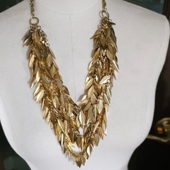 Vintage Gold Tone Leaf Statement Necklace Cascading Layered Design