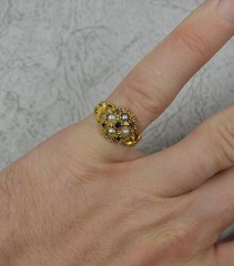 Victorian 18ct 18k Gold Almandine Garnet Pearl Cluster Ring Sz 5.5 Hallmark 1867