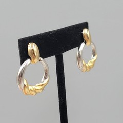 Vintage Two Toned Door Knocker Pierced Earrings Gold tone Dangle 1 1/8″