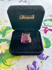 Vintage 1970s Stamped 18K H.G.E. Faux Amethyst Cocktail Ring Size 9
