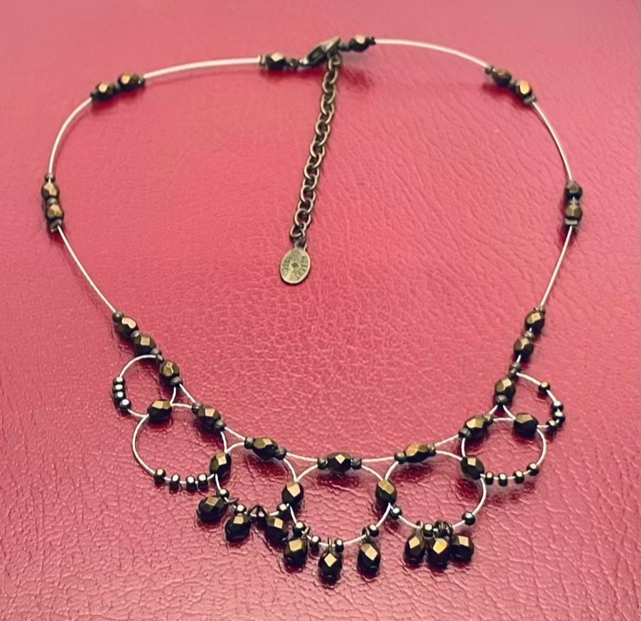 Robert Rose Choker Necklace Wired Bronze Metallic Beads Dainty Chic Minimalist