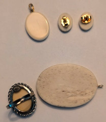 Vintage Scrimshaw Pendant with Ring and Scrimshaw Faux Pendant with Ear Rings