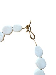Vintage MOP White Stone Beaded Necklace Flat Hexagon Beads Gold Tone Clasp